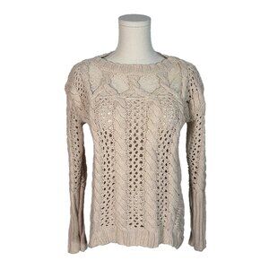 Anthropologie Future Paradise Cable Knit Lace Inlay Sweater Size Small